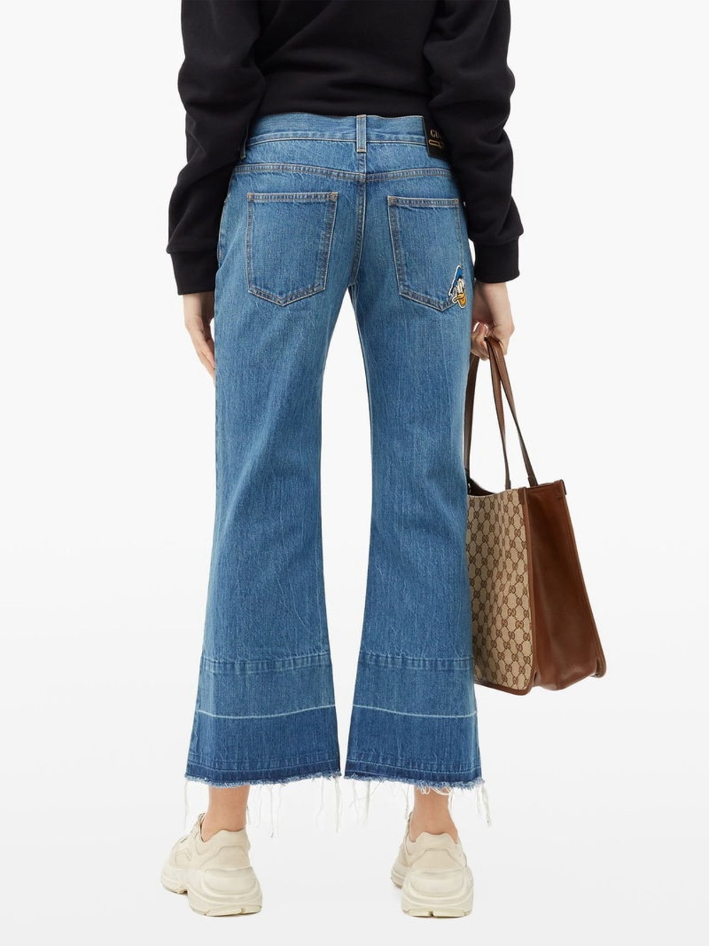 Gucci Medium Blue Cropped Flare Jeans with Patch Detail